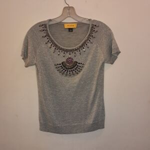 St. John Top Women's Small S Wool Silk Cashmere Sparkle Rhinestones Designer